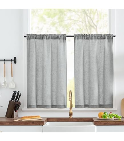TOPICK Vitrage, linnenlook, bistrogordijn, set van 2, 90 x 90 cm, effen TOPICK Vitrage, linnenlook, bistrogordijn, set van 2, 90 x 90 cm, effen