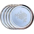 KC Stainless Steel Laser Design Dinner Plate Set of 4 (Full Size Plate Diamm. 29.5 CM with Floral Design)