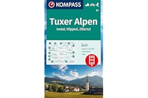 KOMPASS Wanderkarte 34 Tuxer Alpen, Inntal, Wipptal, Zillertal 1:50.000: 3in1 Wanderkarte, mit Panorama, inklusive Karte zur offline Verwendung in der KOMPASS-App. Fahrradfahren. Skitouren.