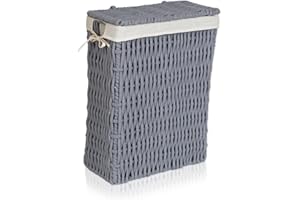 Lycce Kosz na pranie z pokrywką 58 l niszowy kosz na pranie bawełniany kosz na pranie wąski bawełna szary (rozm. 2)