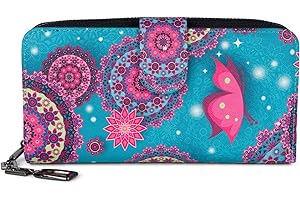 styleBREAKER Damski portfel z kolorowymi kwiatami, wzór mandali, styl etno, zamek błyskawiczny, portmonetka 02040040, Niebiesko-różowo-zielony, Einheitsgröße, Nowoczesny