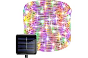 KINGCOO Manguera de Luces Solar Exterior, Impermeable 12M 100LED Luces de Cadena Solar Tubo Alambre de Cobre Guirnaldas Luminosas para Navidad Bodas Patio Jardines Iluminación (Multicolor)