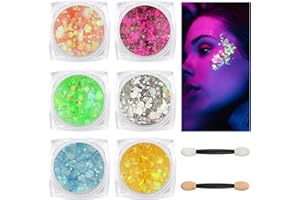 BUTBU Fluorescente Paillettes, 6 Colori Gel Glitter per Corpo, Fluoreszierendes Glitzer, Brillantini Make Up Gel per Corpo, Labbra, Trucco, Mascherata, Halloween, Natale, Musicali Feste