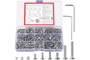 QJKEJI 660 Pièces M3 M4 Vis Boulons et Écrous, Vis à Tête Fraisée, Vis à Six Pans Creux Hexagonale Assortiment Kit, Vis à Tête Cylindrique à Six Pans à Tête Plate de Fixations pour Meubles Garage