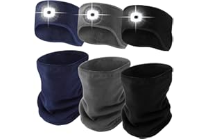 BBTO 3 Set 6 Pezzi Fasce di Testa Illuminata a LED in Pile Ghetta per Il Collo Paraorecchie Ricaricabile Invernale Luce del Faro Fasce di Capelli Elastiche con Luce Scaldacollo per Uomini Donne