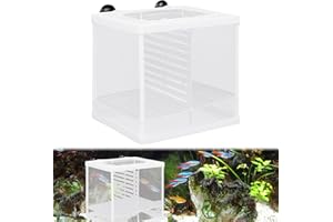 QAUM Fish Tank Breeder Net, Small Aquarium Breeding Box with Nylon Mesh Suction Cups Separation Net Isolation Fish Fry Hatchery Incubator Hatching Box Protective Mesh for Shrimp Betta Tank, 16*14.5*15.5cm
