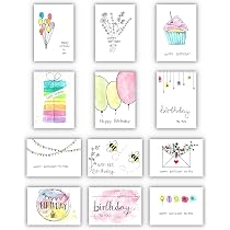 XBOGO Geburtstagskarten-Set 12 Stück - Mit Umschlägen & 18 Aufklebern, 10,4x15,4 Cm, Blanko Innen Für Persönliche Grüße