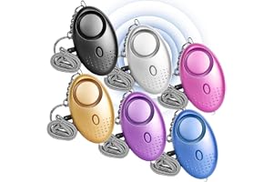 6 stycken personligt larm, 130–135 dB LED-ljus fickalarm, Screamsafesound larm, aikedomsnyckelring panikalarm siren för kvinn