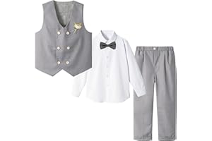LOLANTA 4-Piece Formal Suit for Boy, Double-Breasted Waistcoat Set, Kids Birthday Wedding Party Occasionwear, 2-13 Years, 90-170cm