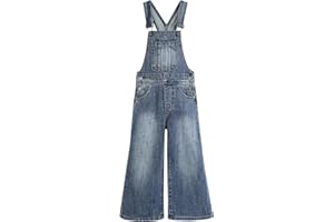 KIDSCOOL SPACE Salopette di jeans per ragazze, pantaloni svasati con gamba larga elastica per bambini piccoli e grandi