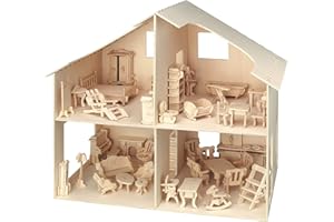 Pebaro-Donau Elektronik Diseño de Madera Casa de muñecas con Muebles, Color Natural, 30 x 30 x 30 cm (M880)