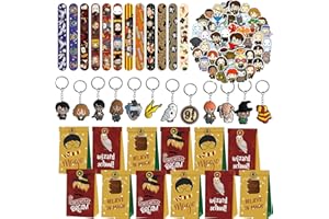Yisound123 86 piece party bag filler set Wizard Party Bag Fillers, Magical Party Favours 12pcs Keychain 12 Party Bags 50 Stickers 12 Slapbands Party Supplies Goodie Bag Fillers for