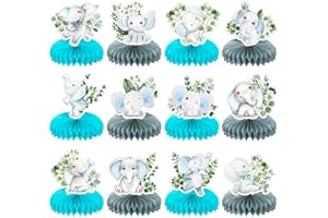 Yeaqee 12 Pcs Blue Elephant Baby Shower Centerpieces Elephant Table Decorations, Elephant Honeycomb Centerpiece Elephant Baby Shower Decorations for Boy Girl Birthday Party Baby Shower Supplies