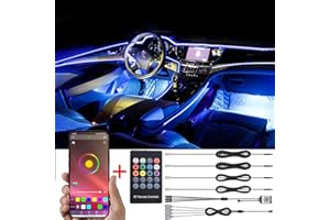 TABEN Lumière ambiante APP Contrôle + RGB Télécommande Voiture Atmosphère Lumière Lampe Doux DIY Refit Bande De Fibre Optique 64 Couleurs Intérieur Footwell Éclairage Décoratif Lumière 1W DC 12V 5m
