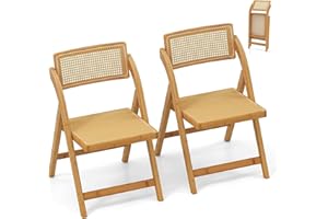 RELAX4LIFE Lot de 2 Chaise Pliante Bois, Chaises Rotin Salle à Manger avec Cadre en Bambou, Dossier Pivotant, Chaise Cannage Pliante, Style Bohème, Aucun Montage, Charge 150 kg, pour Cuisine Salon (1)