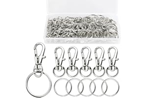 DKBT 100 cierres giratorios de langosta y aros para llavero con caja de plástico, 50 clips de metal para llavero y 50 llaveros con anillos divididos para hacer joyas, colgar manualidades