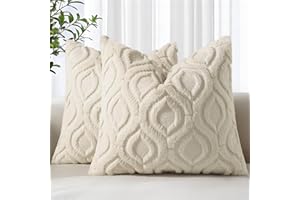 decorUhome Set of 2 Faux Fur Cushion Covers 45x45 cm, Decorative Soft Plush Fluffy Velvet Cushion Cover 18X18 Inch,Square Boho Neutral Pillow case for Sofa, Beige