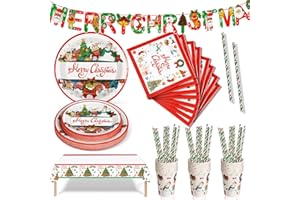 Nkaiso 126 Piece Christmas Party Tableware, Christmas Decoration Party Accessories Paper Plates Set,Birthday Paper Cups Paper Plates Napkins for Children's Birthday Party (25 Guests)