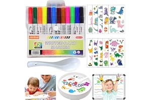 JSHENG 12Pcs Rotuladores Agua Magicos, Rotuladores Magicos con Cuchara, 2 Pegatinas para Tatuajes, Rotuladores de Agua para Niños, Rotuladores Niños, para Dibujo Escritura Graffiti Pizarra Ropa