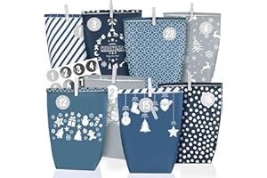 ANYUNKEY Adventskalender zum Befüllen 2025-24 blau-grauen Papiertüten groß (22x16x6cm) zum Selber füllen - Weihnachtskalender tüten für Kinder Junge und Männer, Wiederverwendbar