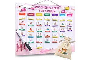 EDUBINI Children's Weekly Planner - [223 Magnets + 150 Stickers] - Routine Planner Children for Everyday Structure - Montessori Magnetic Board, Daily Planner, Task Board, Reward Board - (Includes Bag, Pen)
