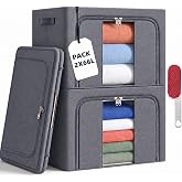 RICHXEL Storage Boxes Clothes 66L Pack 2 (132L) Rigid Transparent Window | Metal frame: they stack without deformation. Trans