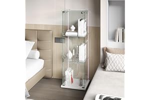 TIMORWTF vitrina de cristal con tira luminosa LED, armadura EE vitrina moderna con 3 estantes y puerta, vitrina de pared para colección, dormitorio, salón y comedor, 123 x 40 x 35 cm, color negro