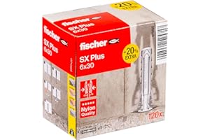 fischer Spreizdübel SX Plus 6 x 30 in der attraktiven Aktionsbox, Dübel für optimalen Halt bei Befestigungen in Beton, Vollziegel, Porenbeton, Hochlochziegel uvm., mit 20% mehr Inhalt, 120 Stück