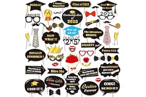 ‎HOWAF HOWAF 50 Stück Abschlussfeiern Photo Booth Props Graduation Foto Requisiten Fotobox Accessoires Doktorhut Brillen Lippen Krawatte Masken für ABI 2025 Abschluss Deko Graduation Deko