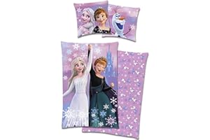 WILD SOUTH SHOP Disney Frozen Anna Elsa Bed Linen, 80 x 80 cm + 135 x 200 cm, 100% Cotton with Zip