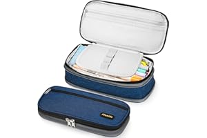 Afomida Trousse Scolaire Sac à Crayons Plumier Grande Capacité Étui à Stylo Fournitures Scolaires Bureau Porte-Crayon Pliable Pochette pour Garçon Fille Ado Étudiant avec Fermeture à Glissière, Bleu