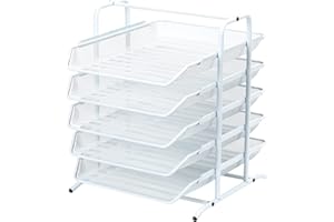 EasyPAG 5 Niveles Metal Malla Oficina A4 Escritorio Bandeja Documento Soporte Archivos Organizador Revistero Almacenamiento Papeles Clasificador Carta Estante Folios,Blanco