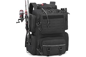 BlesMaller 50L Angelrucksack mit Rutenhaltern Angeltasche wasserabweisend Angel Rucksack für Angelausrüstung (Ohne Köderbox)