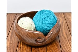Ajuny Handmade Large Wooden Yarn Bowl with Holes Crochet Wool Ball Holder Elegant Design Decorative Knitting Bowl Storage Crocheting Accessories Gifts