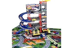 Tiktaktoo Garaje de Aparcamiento Kit Juego con Colchoneta, Coches y Muchos Accesorios i Infantil para Parking Garage Incl. 6 Juguete Playset Gasolinera, Ascensor, Lavado Taller