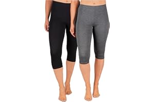 SES Capri Leggings Damen 2er Pack aus Größe 32-34 bis 56-58 / blickdichte Damen Capri-Leggings/elastische Damen Leggins 3/4 lang Baumwolle/Damen Capri Leggings mit Perfekter Passform