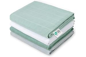 MAKIAN Lange Bebe (Lot 4 Pièces), 70x70 cm, Mousseline 100% Coton Doux, Qualité Supérieur, Certifié Oeko-Tex, Double Gaze, Lavable - Vert, Blanc, Menthe, Gris