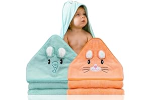 BABYBRIDGE 2 Unidades Toalla Bebe - Regalo Recien Nacido niño - Toallas Bebe con Capucha de Animales 0-3 años - Albornoz baño - Capa de baño - Regalos para Bebes recién Nacidos (Turquesa/Salmon)