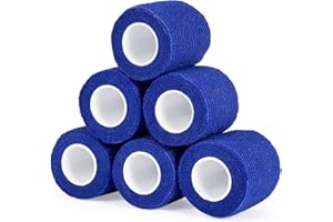 SAGAFLY Haftbandage Verband Selbstklebender 5cm x 4,5m, 6 Rollen Fixierbinde Selbsthaftend Kohäsive Bandage für Erste Hilfe Dog Tierarztwickelband Sport Elastische Binde für Handgelenk, Füße (Blau)