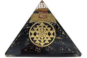 AB INDIA CRAFTS Energia piramida orgonit (240 g / 8 cm) czarny turmalin kamień szlachetny z symbolem Sri Yantra | ochrona energii szczęście harmonia