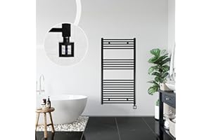 ANAPONT Radiador Toallero Eléctrico "Green "4 Timer,Negro, Eléctrico Radiador Toallero, Radiador Toallero Eléctrico, Secador de Toalla RAL9005 Mate - Negro, 1175h x 600b