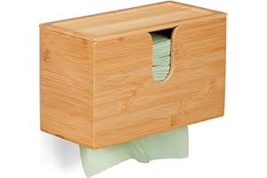 Relaxdays Papierhandtuchspender, mit Deckel, für H2 Papierhandtücher, HxBxT 17x27x13 cm, Zum Aufhängen, Bambus, Natur