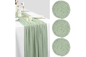 YMHPRIDE 3 Packungen Grauer grüner Baumwolle Tischflagge, 10 Fuß großer Baumwolle Gaze Tischtuch 80x300cm idyllisch Gaze Tischflagge Boho für die Hochzeit Braut Dusche Dekoration