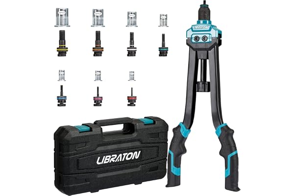 Libraton Pince a Rivet, 16" Pince a écrous à rivets, Kit professionnel Outil à riveter avec 70 écrous et 7 mandrins métriques, facile à remplacer, avec étui de transport