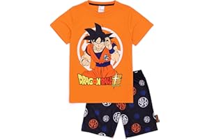 Dragon Ball Z Pijamas Niños | Chicos Chicas Goku Personaje Naranja Manga Corta Camiseta Guerrero Símbolo Pantalones Cortos Negros | Mercancía de Ropa de Anime