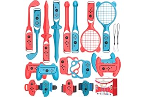 DEVASO Switch Sports Accessories Bundle, 18 in 1 Sports Accessories Kit for Nintendo Switch/Switch OLED, Family Accessories Bundle Kit for Switch Sports Games with Golf Clubs, Tennis Rackets, Swords