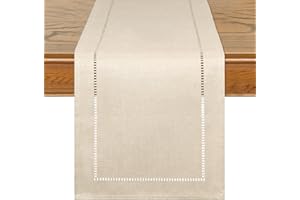 LOMOHOO Rustic Cotton Linen Boho Farmhouse Table Runner, Braided Striped, 15 x 72 Inches (32x180cm), Beige