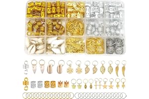 Fhioevt 230 Stück Dreadlocks Schmuck Gold Haarschmuck Silber Haarschmuck Ringe Verstellbar Metall Haarschmuck Haarspiralen Clips Haarringe für Zöpfe Mädchen Damen Dekoration mit Aufbewahrungsbox