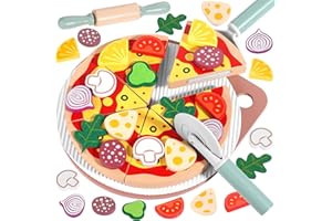 GAGAKU Set per pizza in legno - 27 pezzi Accessori da cucina per bambini 3-8 Giocattolo da cucina per pizza in legno Gioco di ruolo educativo