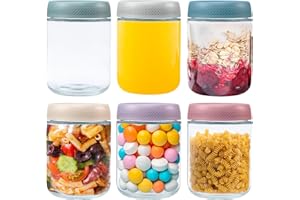 VORHOT 480ml słoik owsiany na noc, zestaw 6 słoików，do owsa, sałatek, owoców, jogurtu, puddingu, chutney, przyprawy, wielokrotnego użytku słoiki mason z zakrętką uszczelniającą